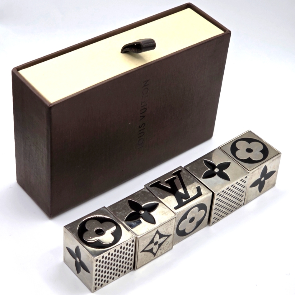 Authentic Louis Vuitton Black and Silver 5pc Magnetic Dice